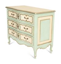 A Pair of Louis XV Style Painted and Silver Gilt Commodes with Faux Marble Tops