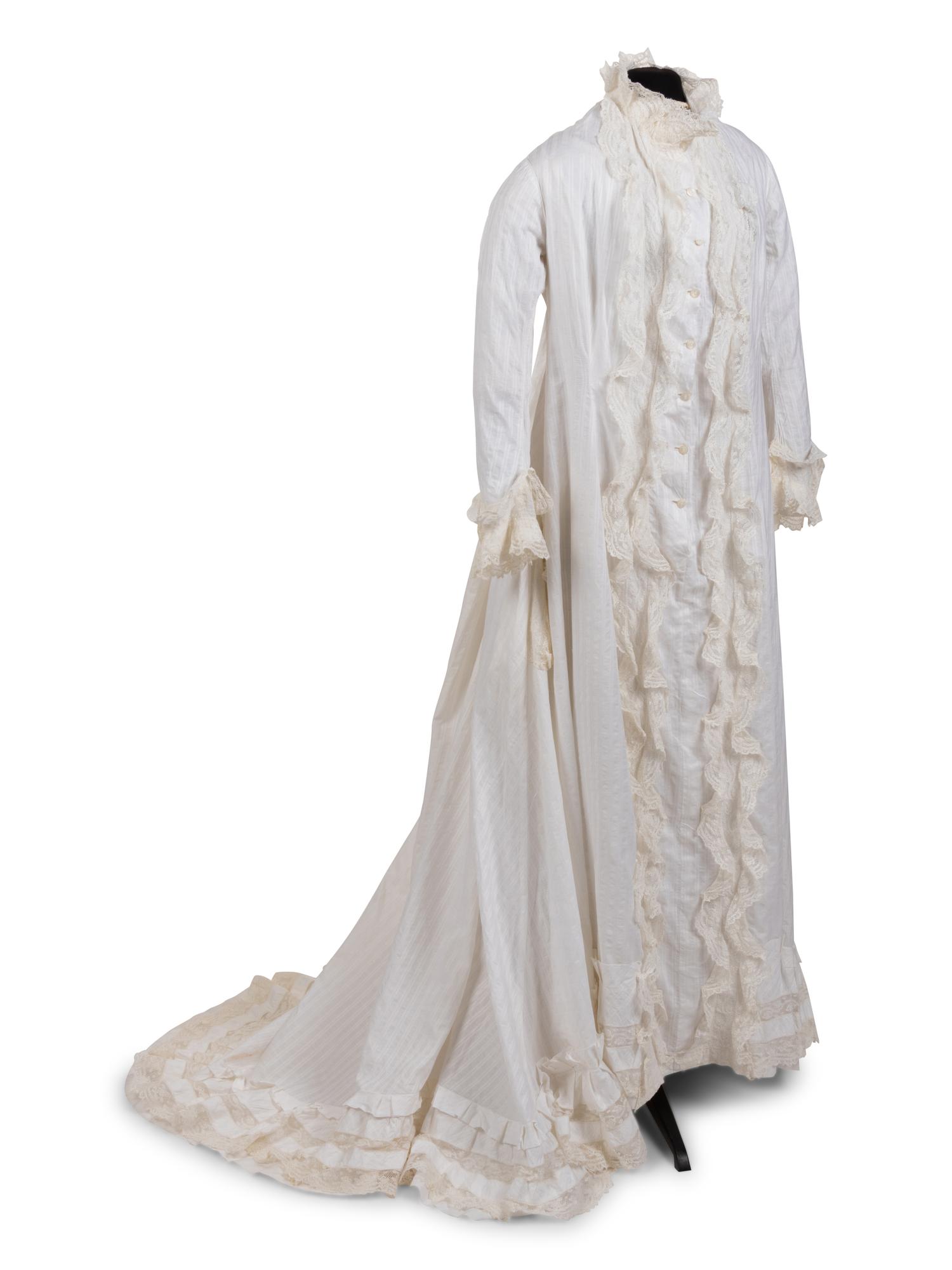 Cotton Satin Striped Women's Nightgown, 1870s