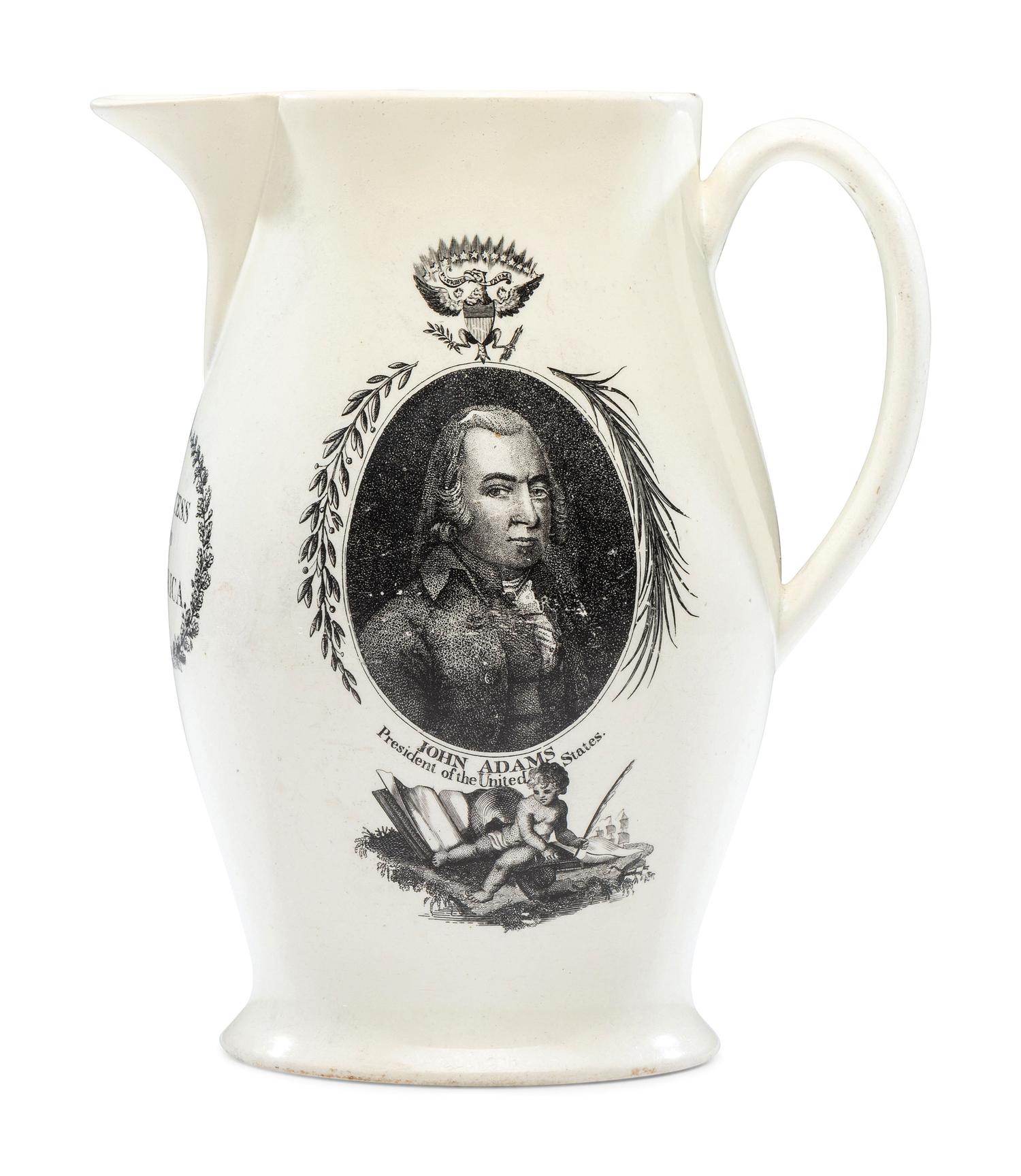 A Rare Liverpool Transfer-Printed Creamware 'John Adams' Pitcher with Masonic Decoration