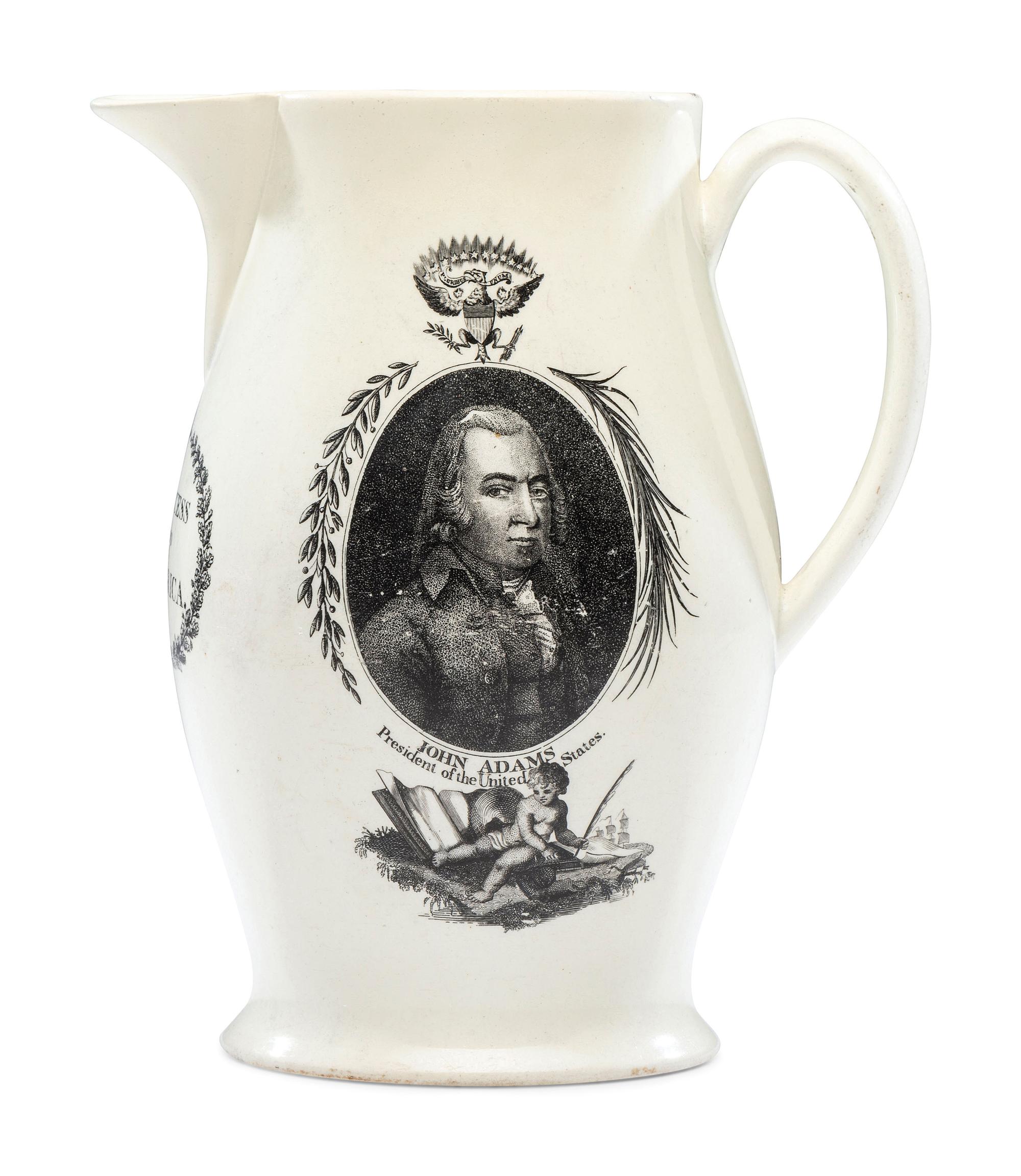 A Rare Liverpool Transfer-Printed Creamware 'John Adams' Pitcher with Masonic Decoration