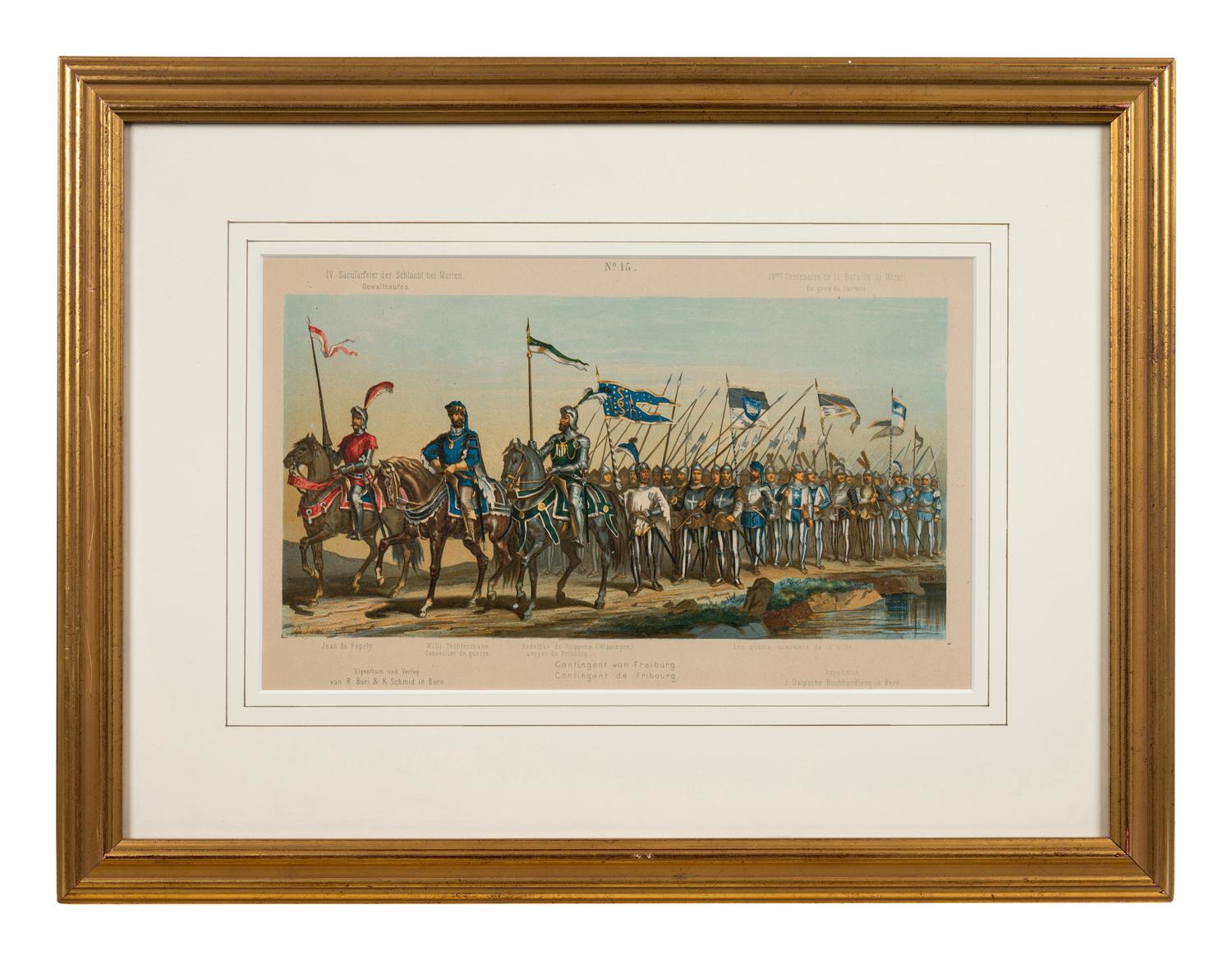 A Collection of Fifteen Engravings with Hand-Coloring of Architectural and Military Scenes