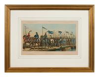 A Collection of Fifteen Engravings with Hand-Coloring of Architectural and Military Scenes