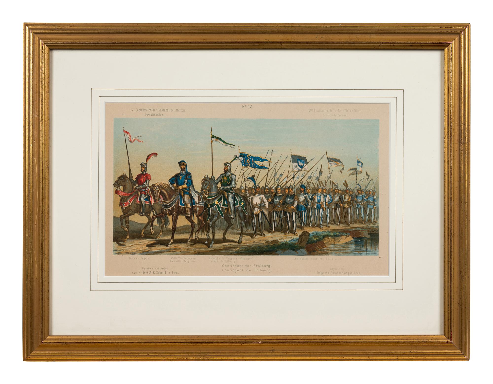 A Collection of Fifteen Engravings with Hand-Coloring of Architectural and Military Scenes