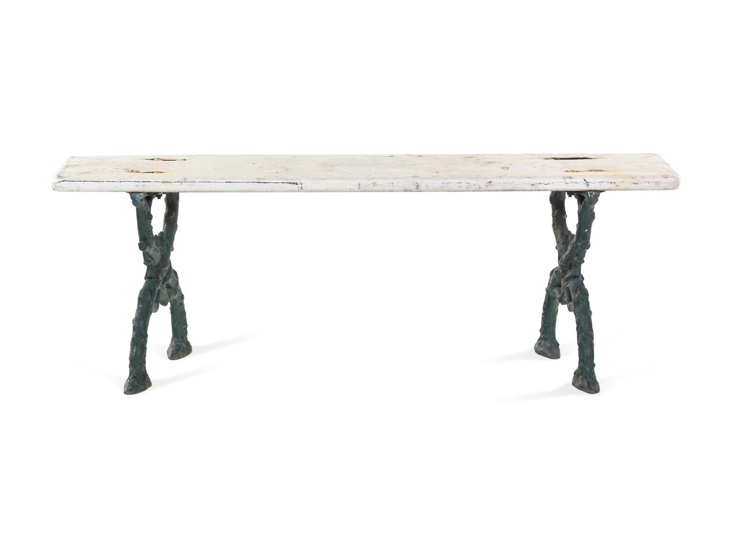 A Victorian Iron and Painted Wood Garden Bench