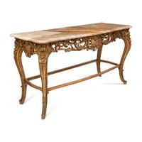 A Louis XV Style Giltwood Marble Top Console Table