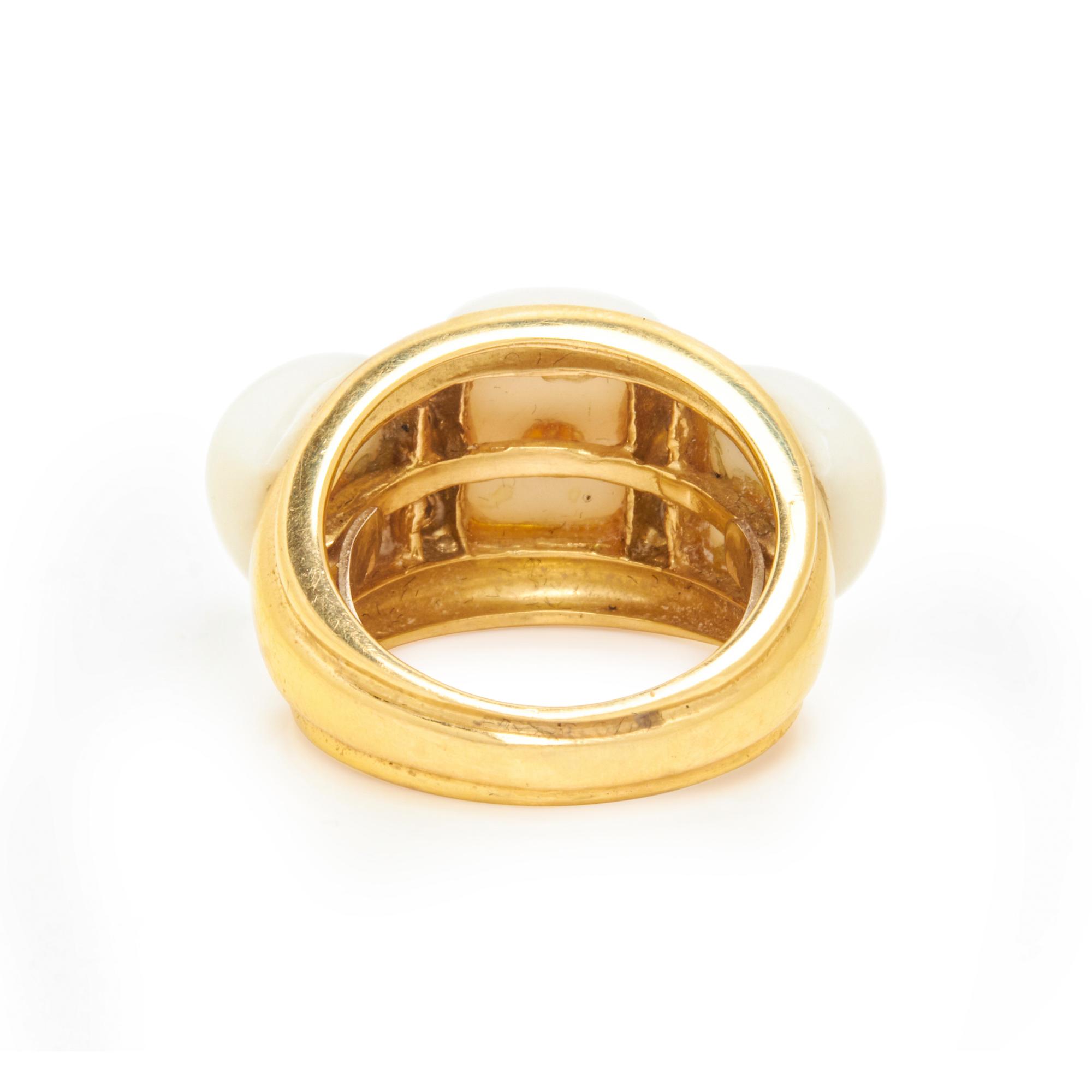 YELLOW GOLD, WHITE CORAL, AND DIAMOND RING