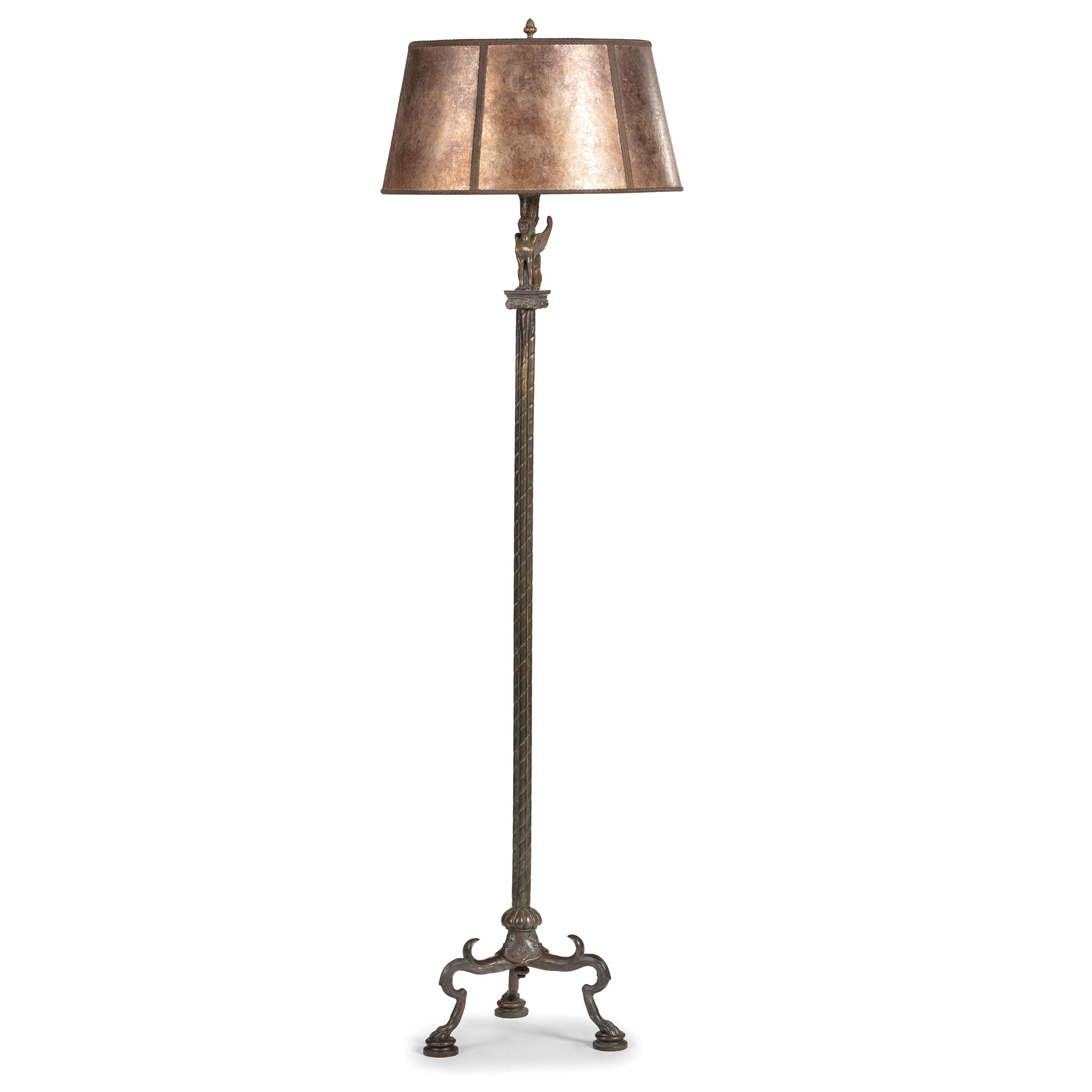 A Neoclassical Bronze Floor Lamp with a Mica Shade