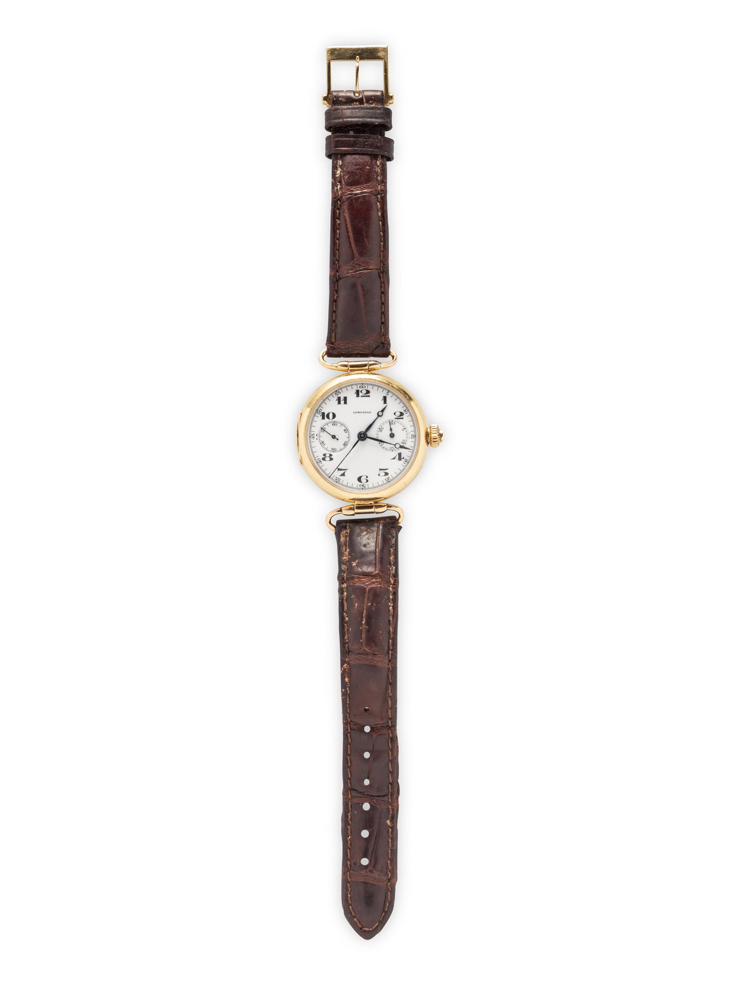 LONGINES, 18K YELLOW GOLD SINGLE BUTTON CHRONOGRAPH WATCH