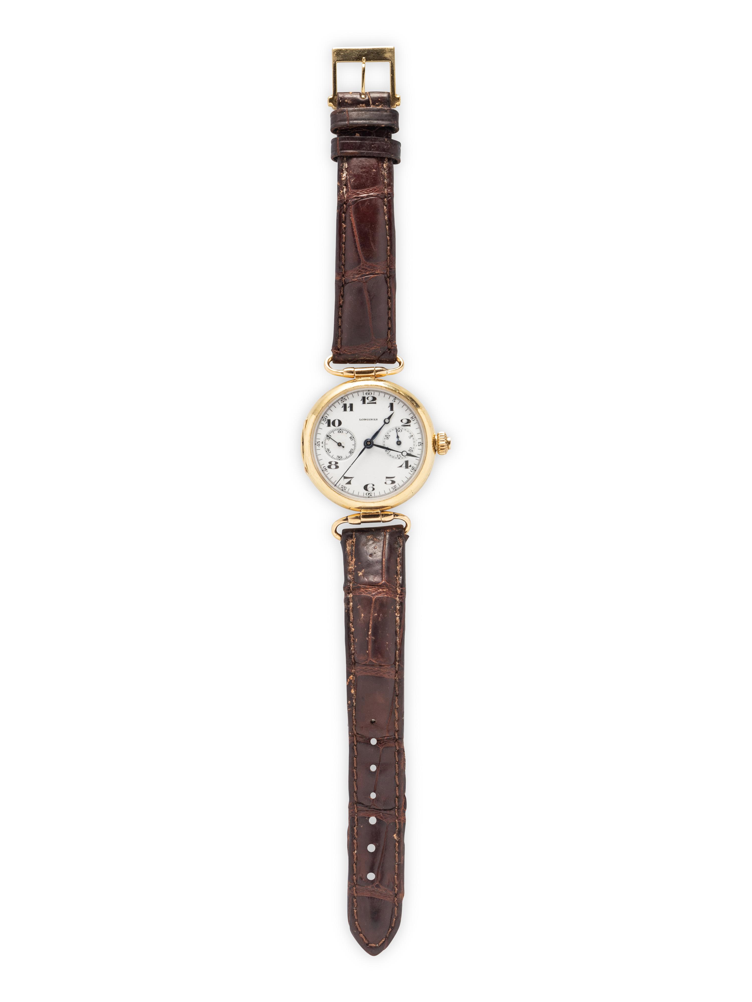 LONGINES, 18K YELLOW GOLD SINGLE BUTTON CHRONOGRAPH WATCH