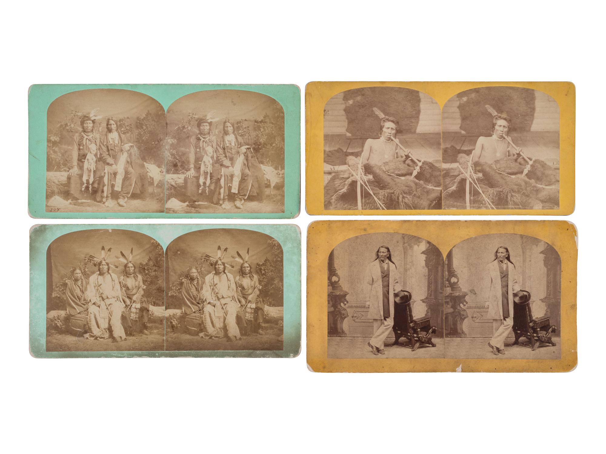 A group of 8 stereoviews of Plains Indians, incl. images by HAMILTON & HOYT, Sioux City, Iowa, ca 1870s.