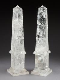 A Pair of Rock Crystal Obelisks Height 13 inches.