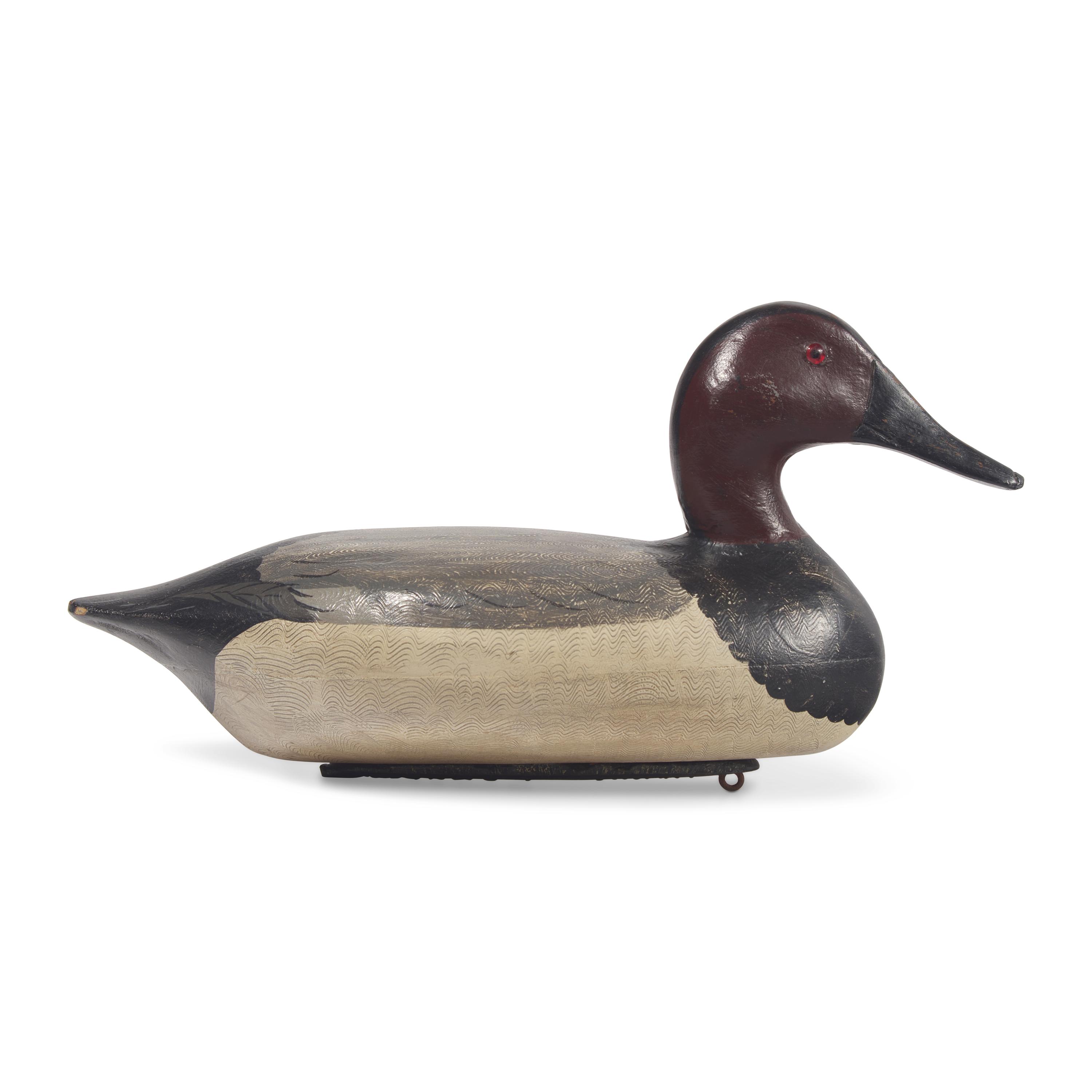 A Carved and Painted Wood Combed Canvasback Duck Decoy