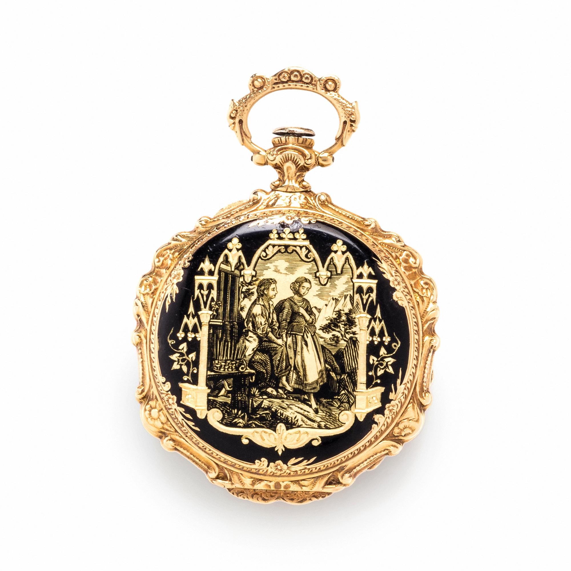 YELLOW GOLD AND ENAMEL OPEN FACE POCKET WATCH