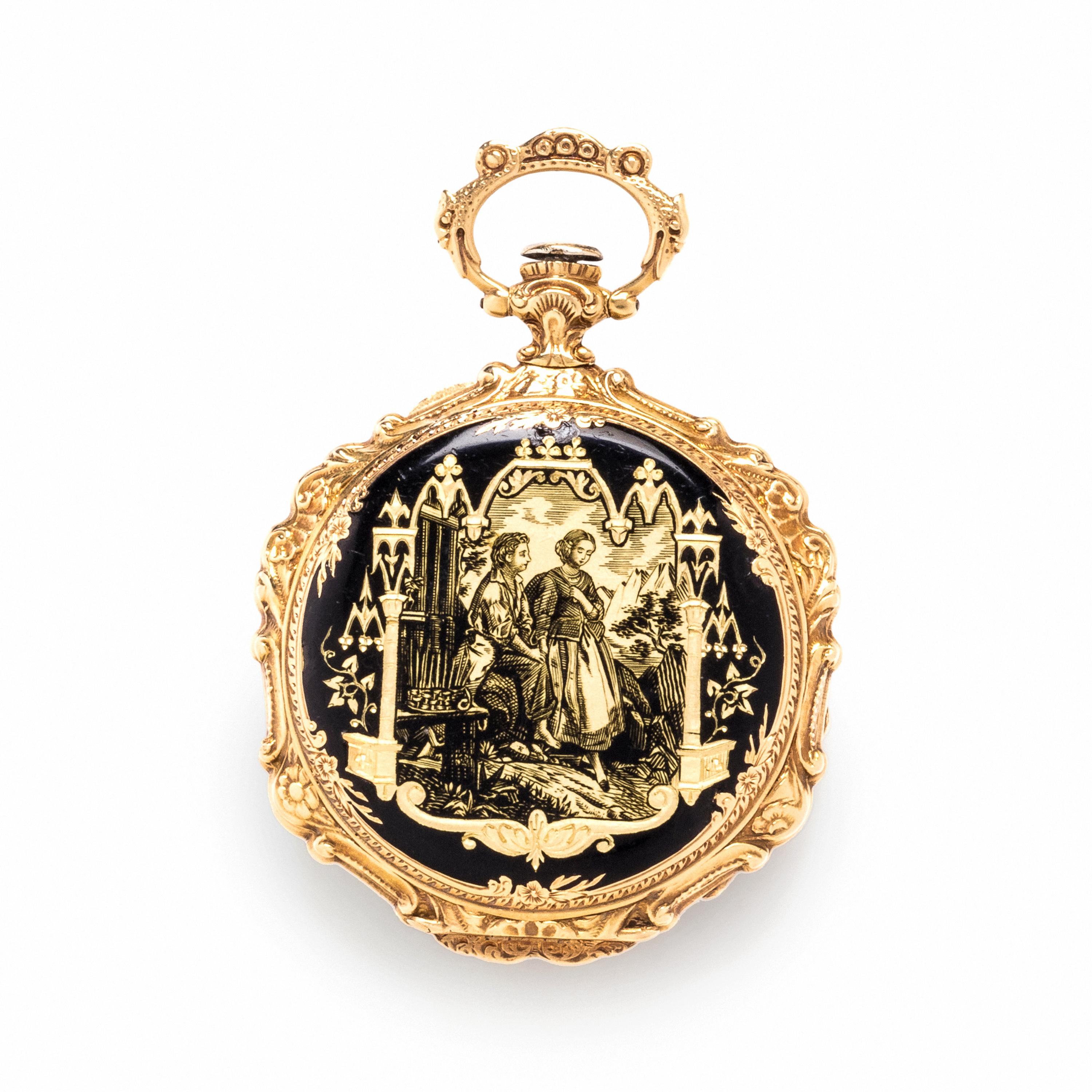 YELLOW GOLD AND ENAMEL OPEN FACE POCKET WATCH
