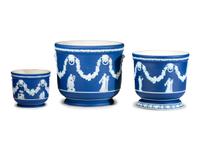 Three Wedgwood Blue Jasperware Jardinieres