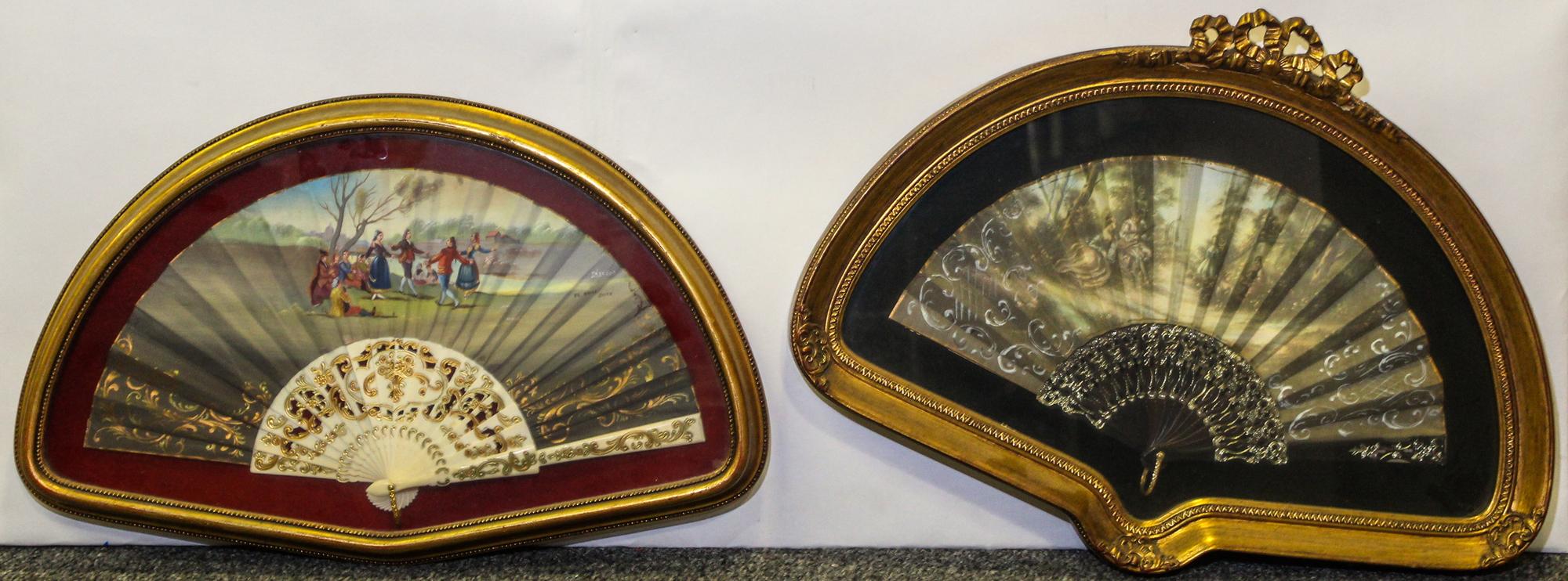 Two Painted Fans Width of wider 22 inches.
