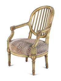 A Louis XVI Style Painted and Parcel-Gilt Fauteuil