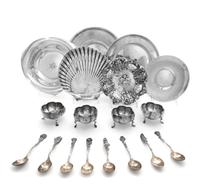 A Collection of American and British Silver Articles, Various Makers, comprising eight demitasse spoons having floral decorated handles