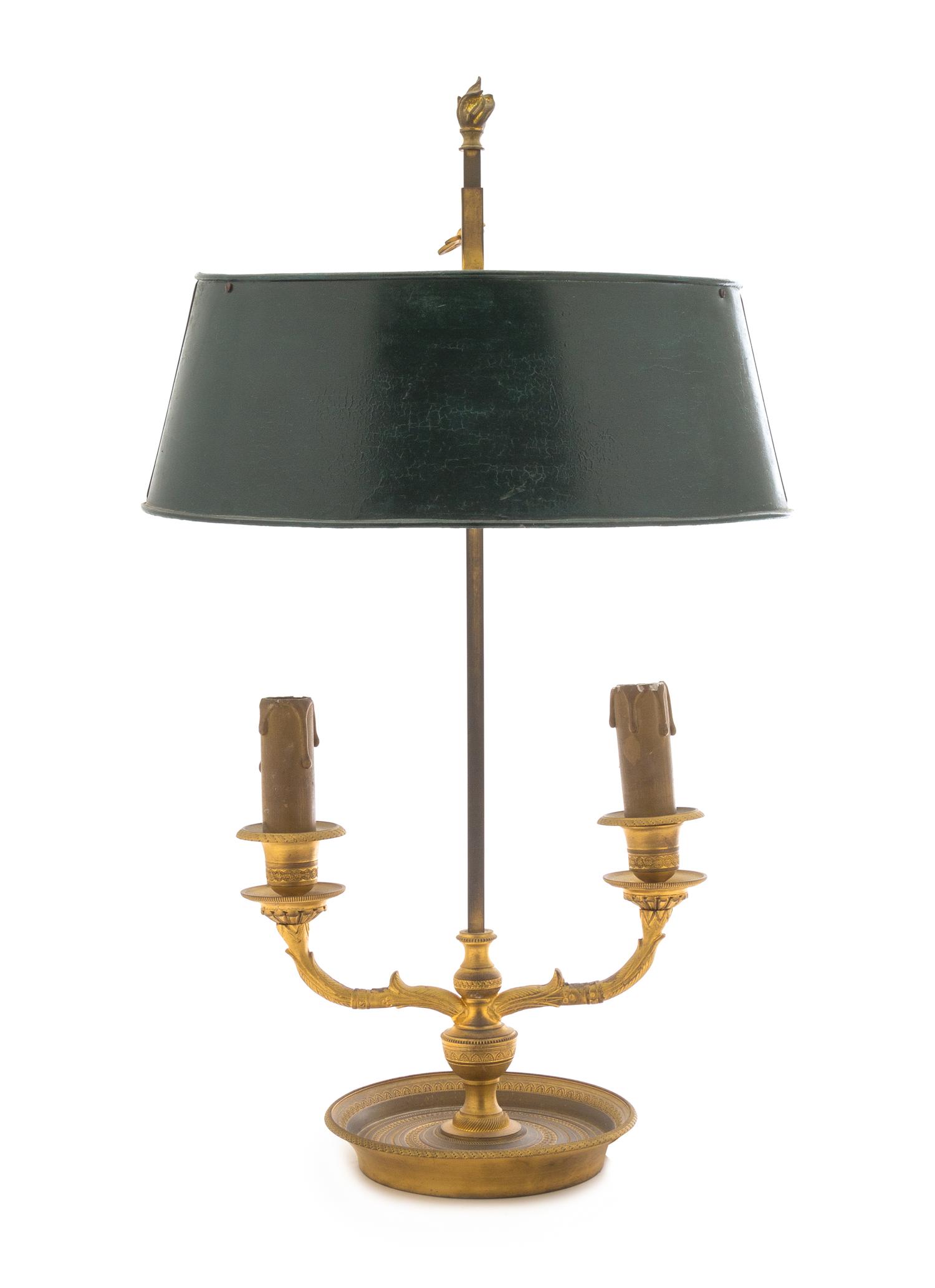 An Empire Style Gilt Bronze Two-Light Bouillotte Lamp Height 19 inches. — 19TH CENTURY