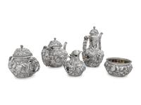 An American Silver Repoussé Five-Piece Tea and Coffee Service