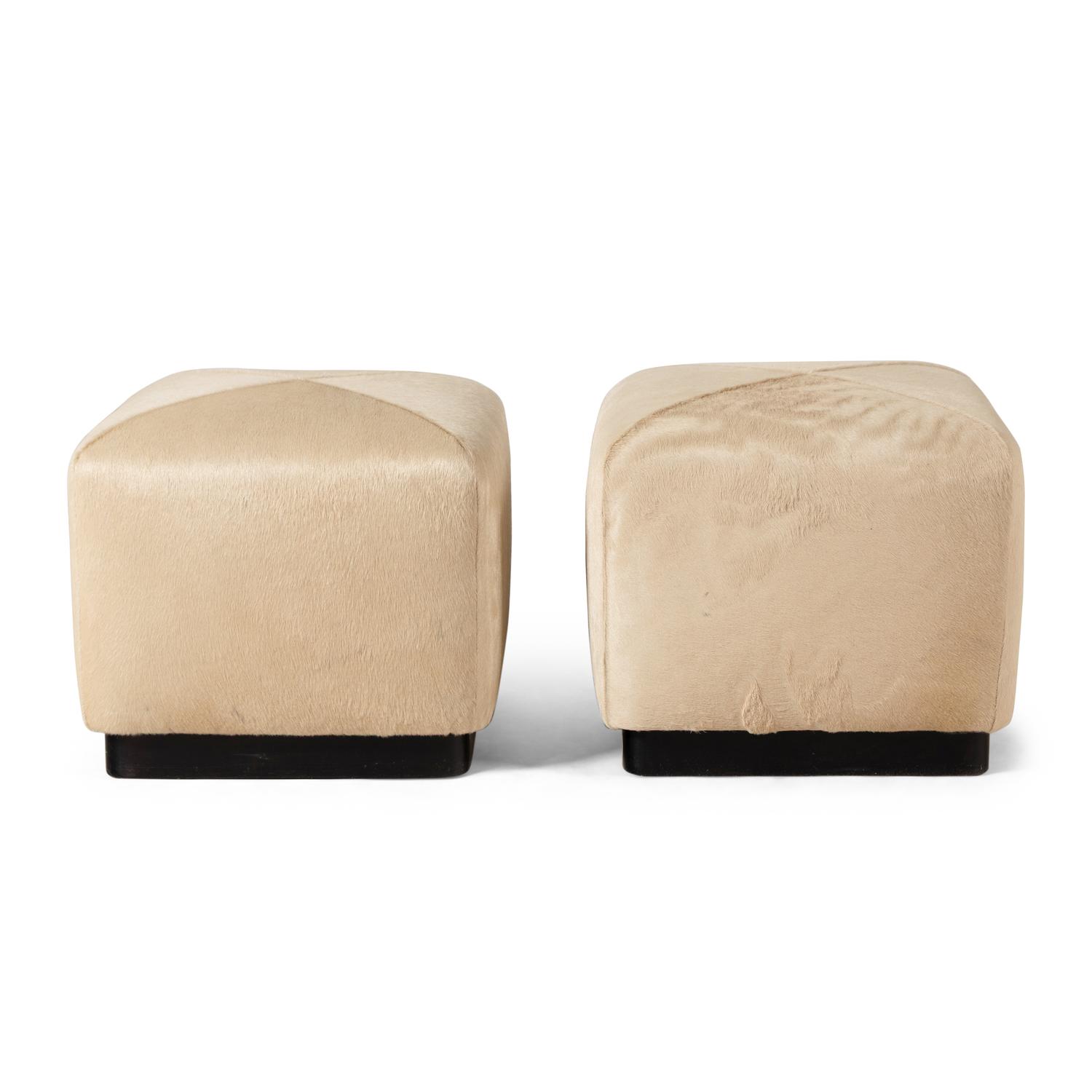 A Pair of Contemporary Haircalf Upholstered Stools
