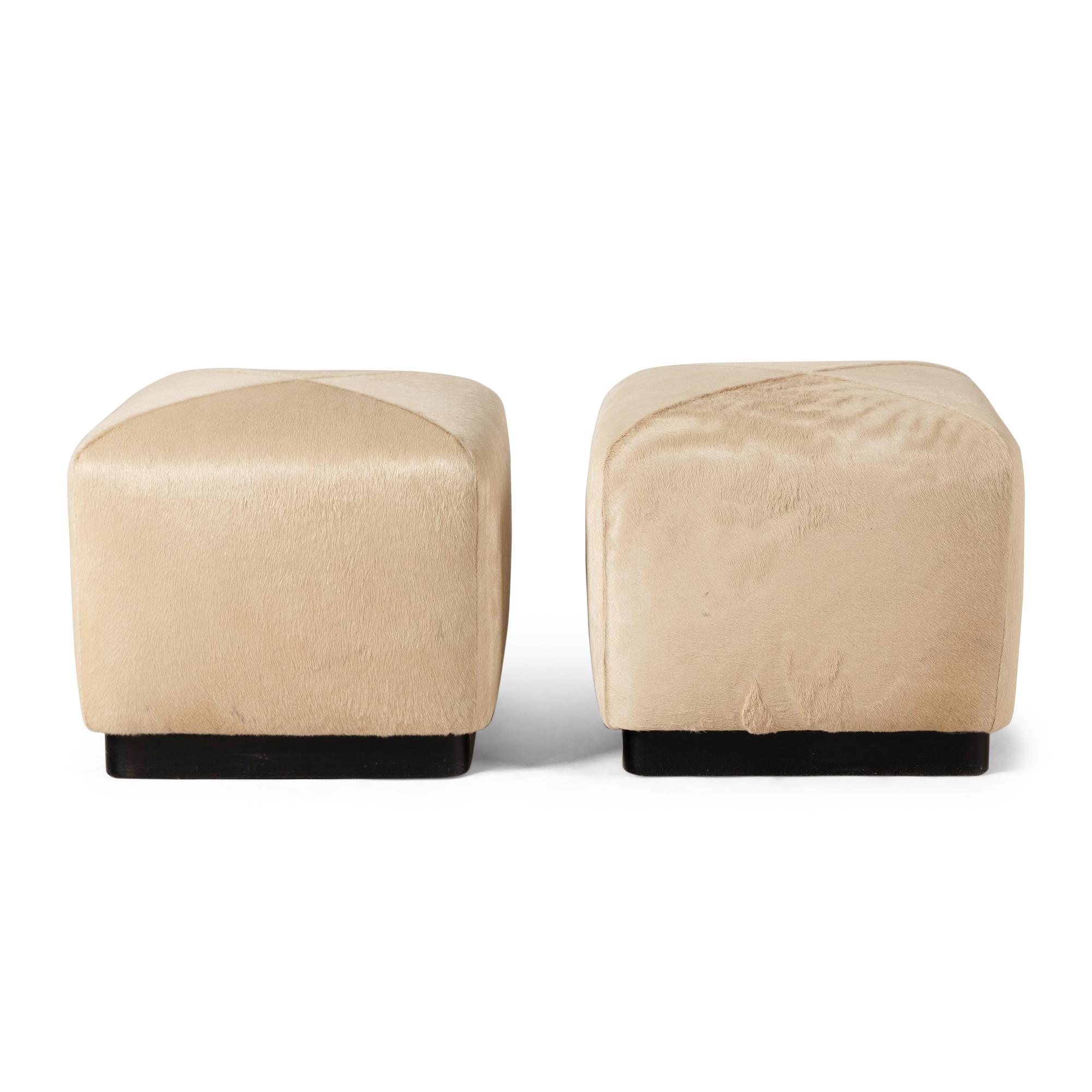 A Pair of Contemporary Haircalf Upholstered Stools