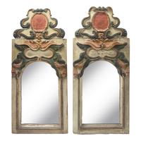 A Pair of Baroque Painted and Parcel-Gilt Looking Glasses