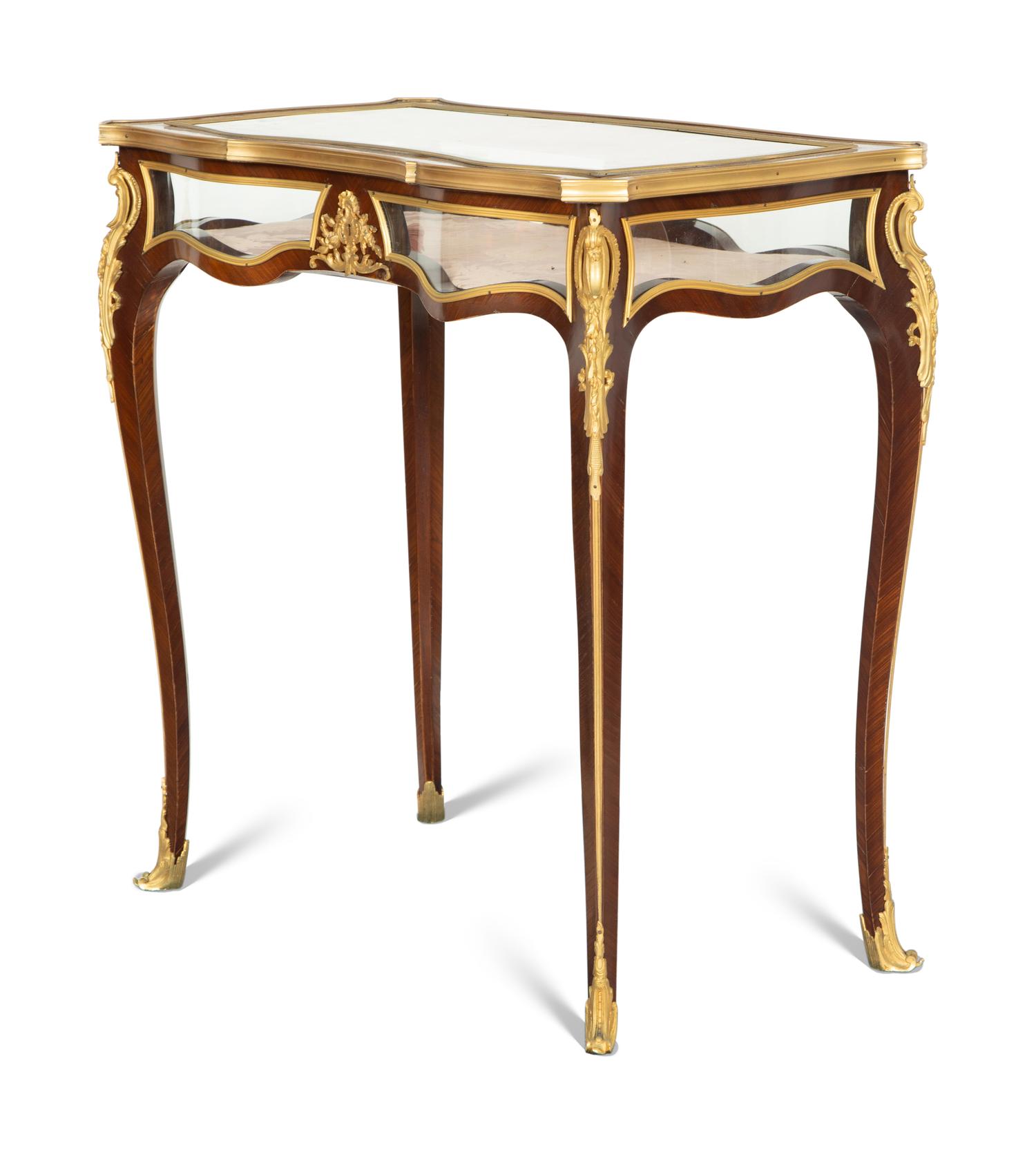 A Louis XV Style Gilt Bronze Mounted Mahogany Vitrine Table