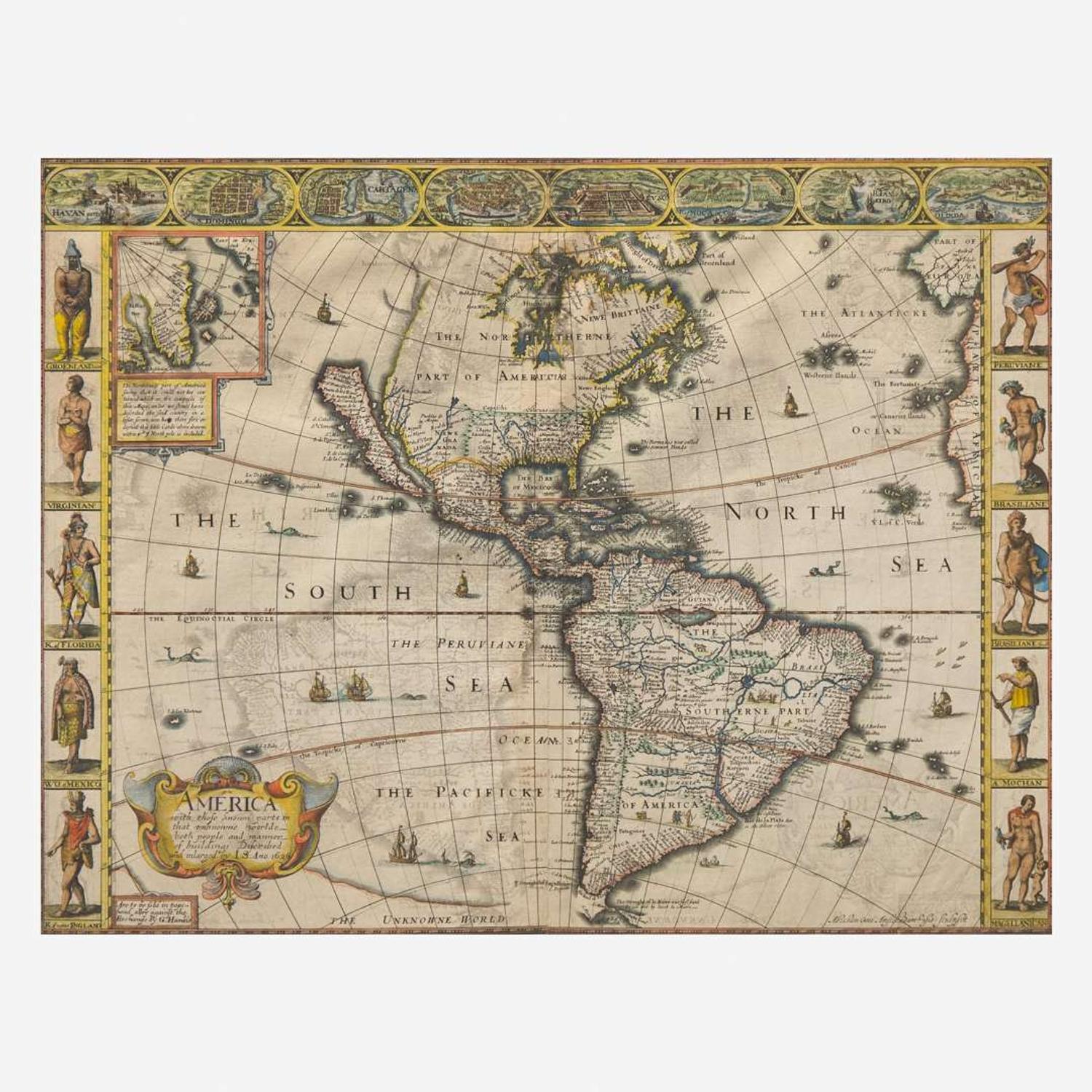 [Maps & Atlases] S(peed)., J(ohn). America with those known parts in that unknowne worlde both people and manner of buildings...