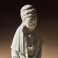 A Chinese Blanc-de-Chine Porcelain Standing Figure of Guanyin with 'He Chaozong' Mark, Qing Dynasty — 清 何朝宗款德化白瓷觀音立像