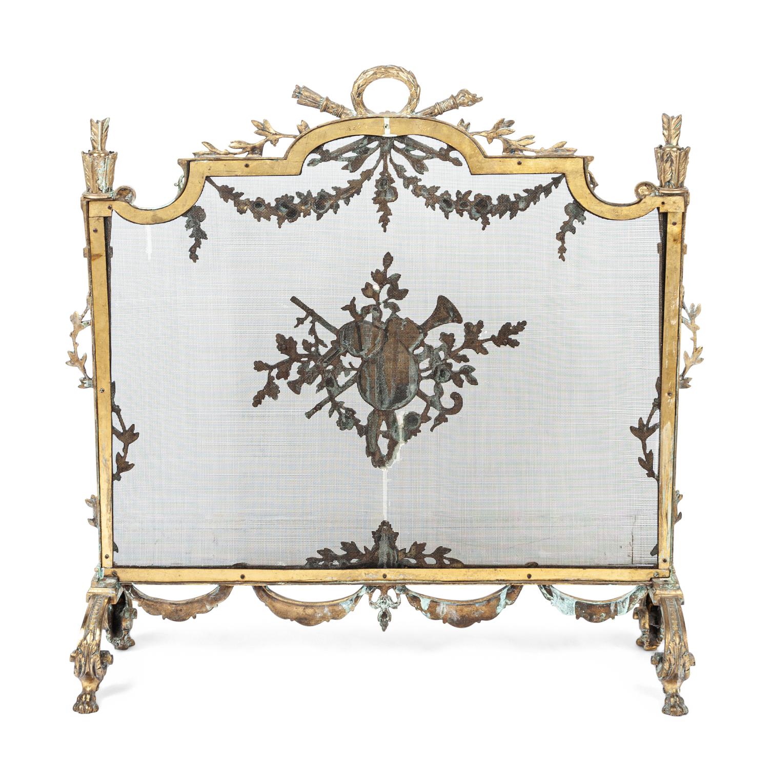 A Louis XVI Style Gilt Bronze Fire Screen