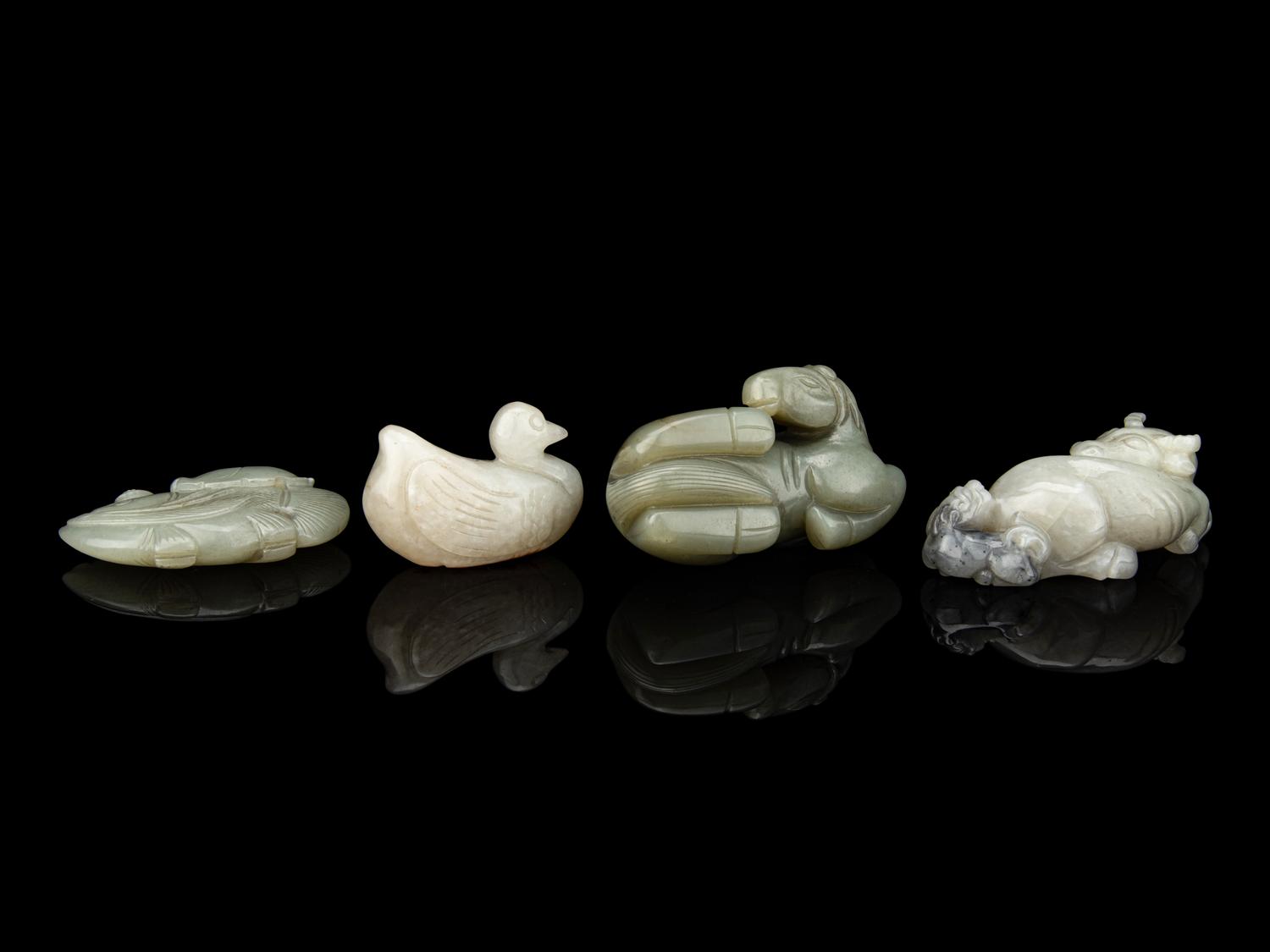 Four Chinese Carved Celadon Jade Figures of Animals