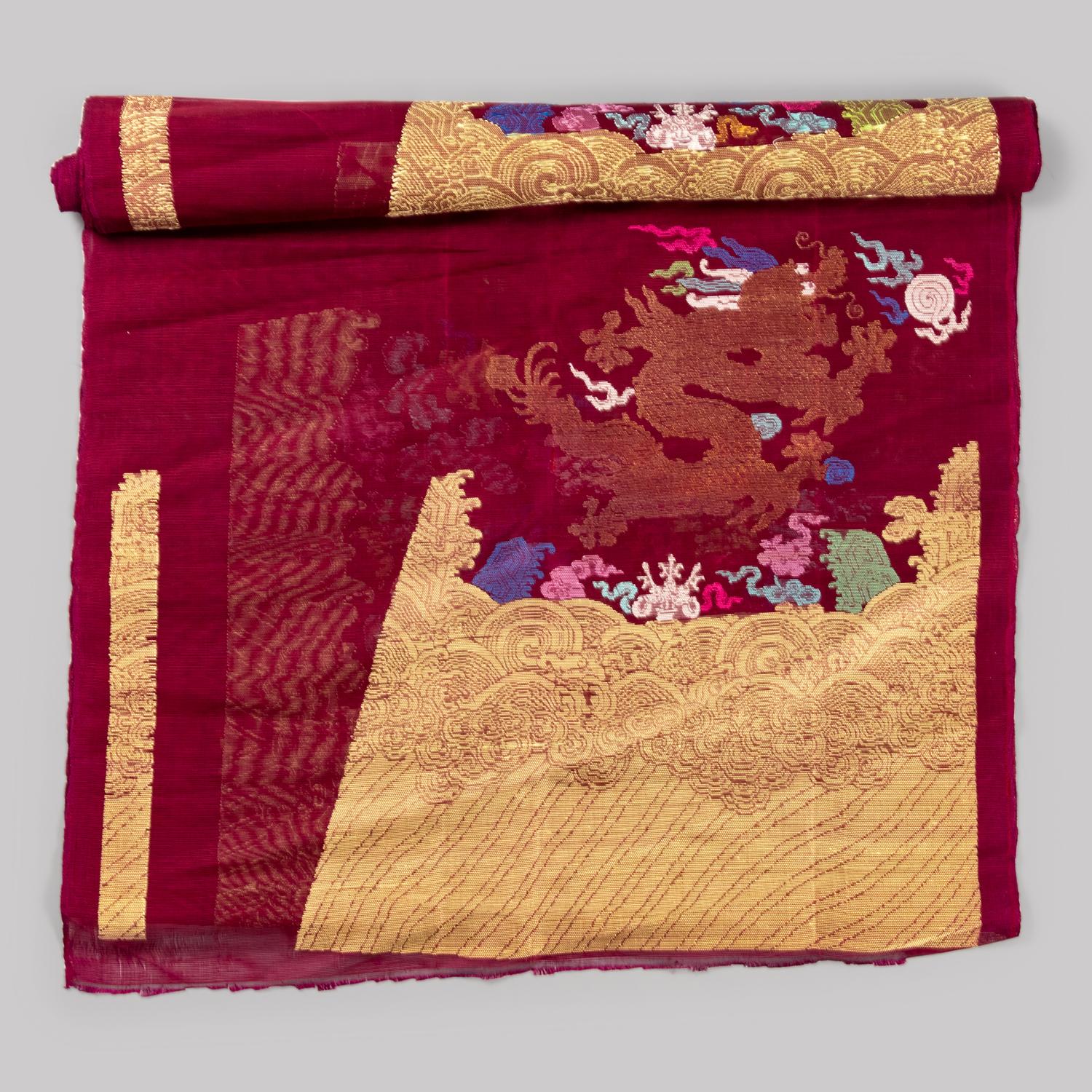 Two Sets of Uncut Silk Gauze Dragon Robe Yardage