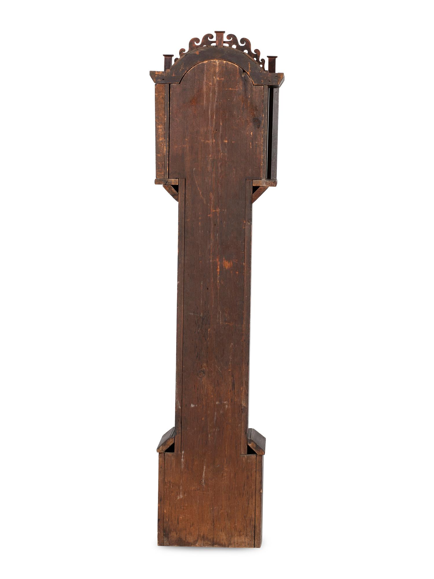 A Federal Carved and Grain Painted Pine Wooden Works Tall Case Clock