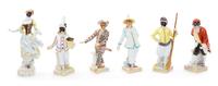 A Group of Six Meissen Porcelain Commedia dell'Arte Figures Height of tallest 8 inches. — 19TH/20TH CENTURY