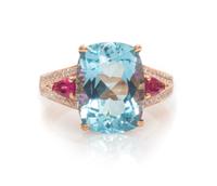 A 14 Karat Rose Gold, Aquamarine, Pink Tourmaline and Diamond Ring, 5.70 dwts.