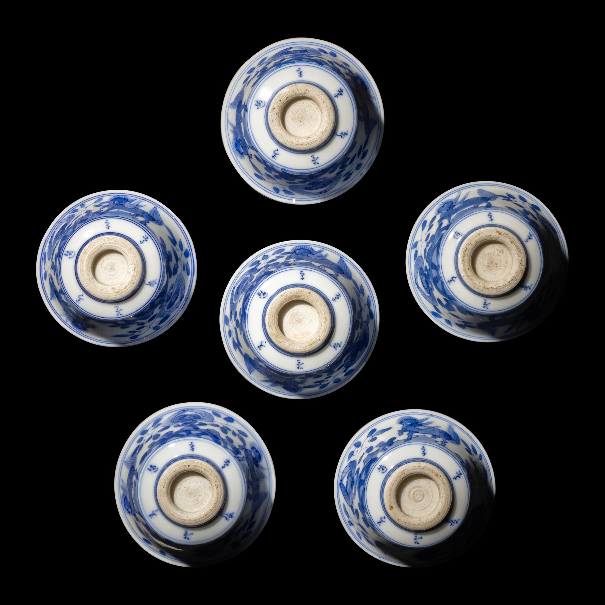 A Set of Six Blue and White 'Qilin' Porcelain Cups 青花麒麟紋杯六隻