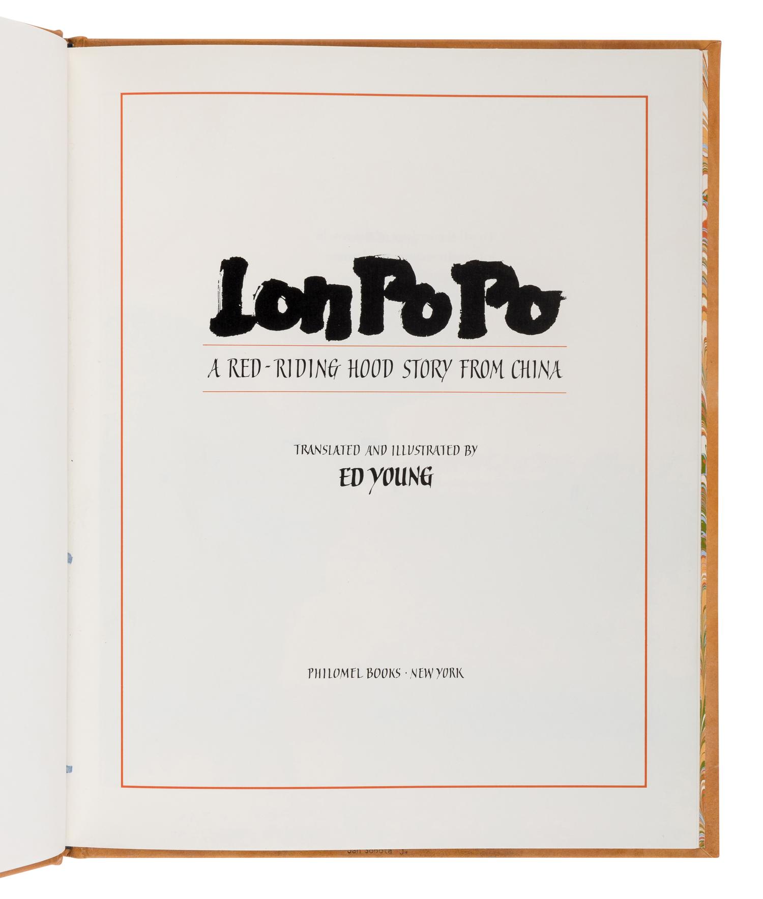 [SOBOTA, Jan (1939-2012), binder]. YOUNG, Ed Tse-chun (b. 1931). Lon Po Po: A Red-Riding Hood Story from China . New York: Philomel books, 1989.
