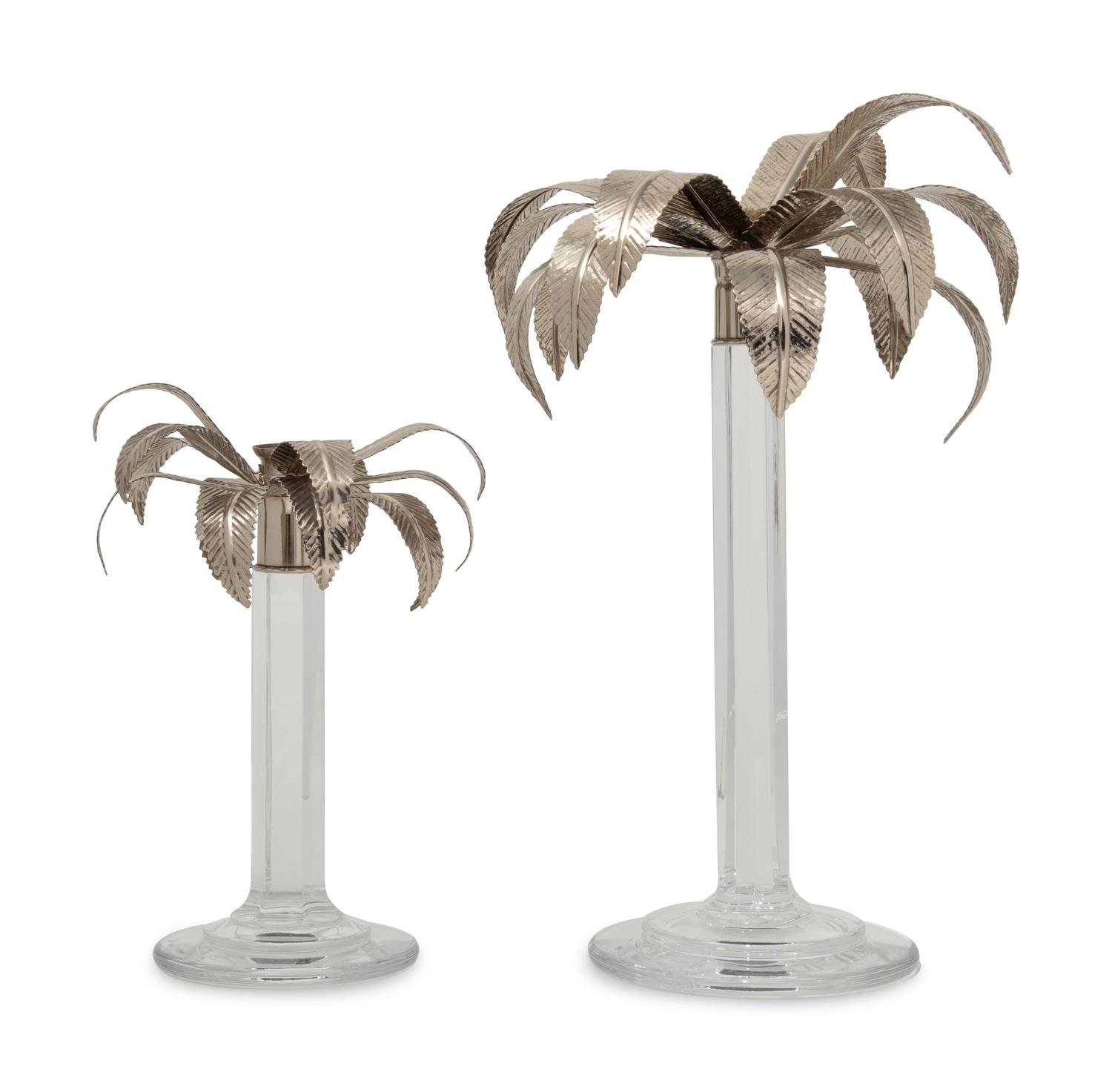 Two William Yeoward Glass and Silvered Metal Alexis Candlesticks