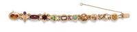A Vintage 14 Karat Yellow Gold and Multi Gem Charm Slide Bracelet, 22.30 dwts.