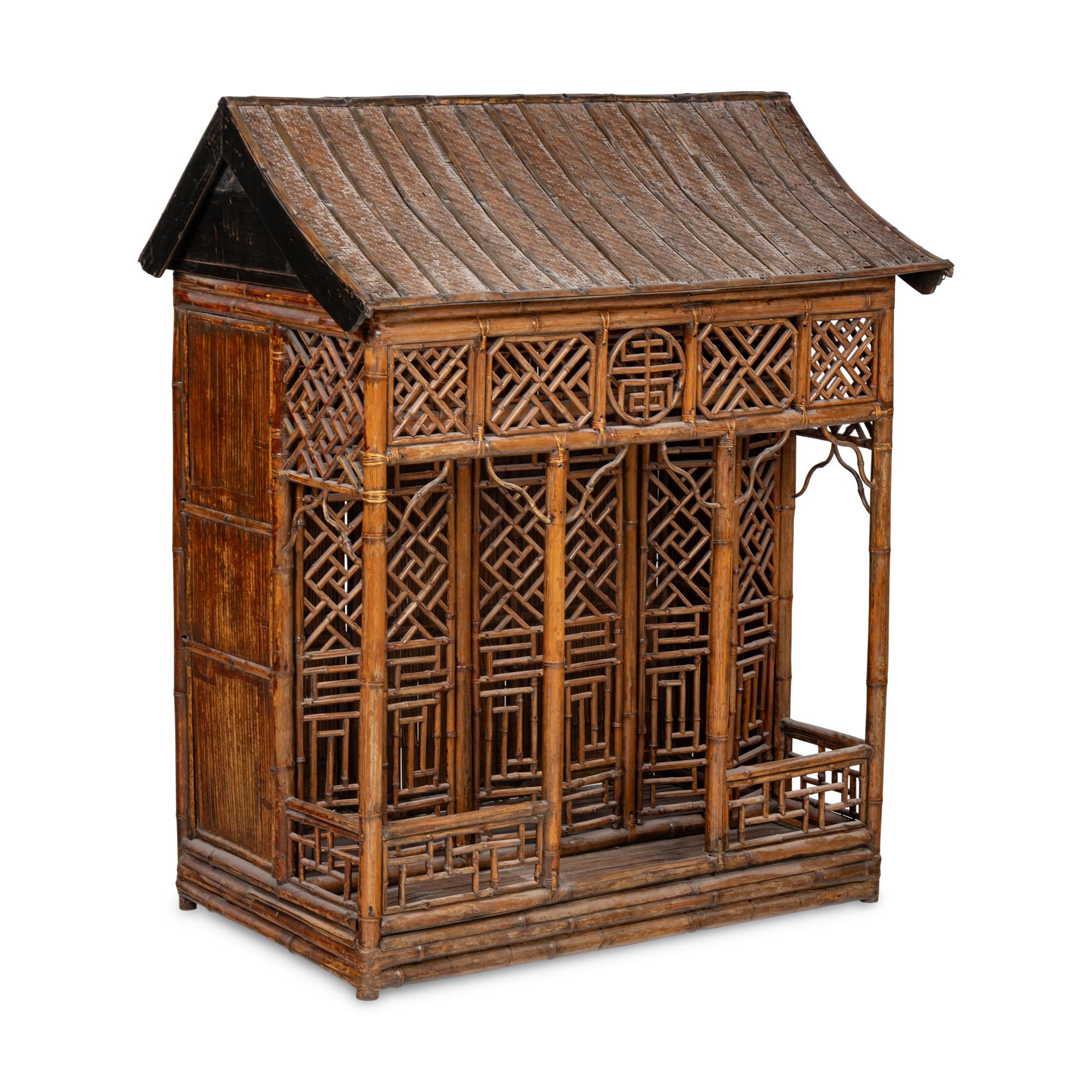 A Large Chinese Spotted Bamboo Shrine, 20th Century — 近代 斑竹仿廳堂式大佛龕