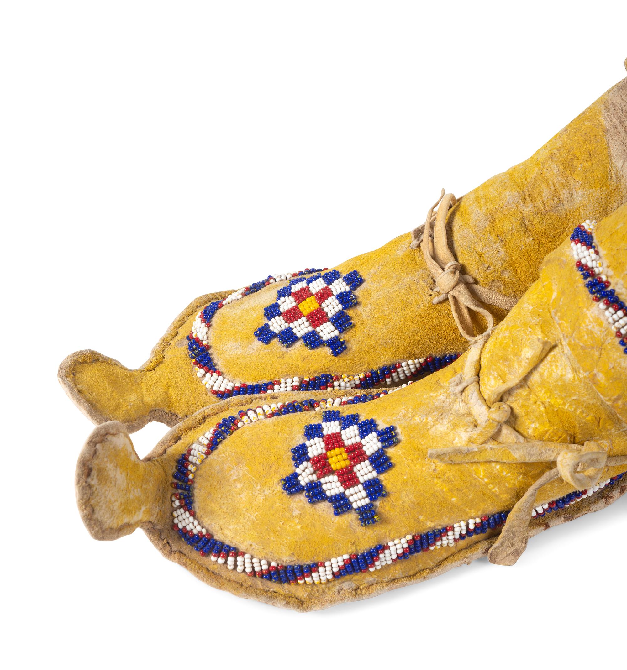 Apache Child's Beaded Boot Moccasins, with Yellow Ochre