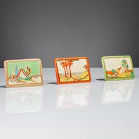 Clarice Cliff (English, 1899–1972) — Three Advertising Plaques, Chalet, Coral Firs and Brookfields patterns