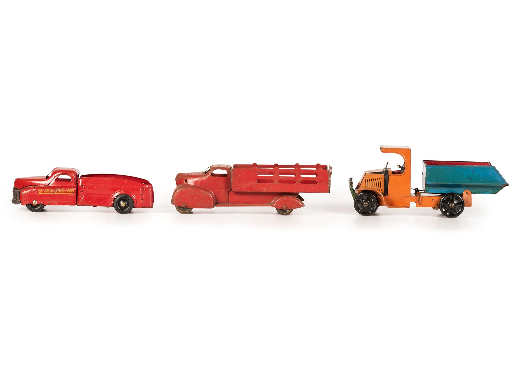 Five Tin and Pressed Steel Toy Trucks