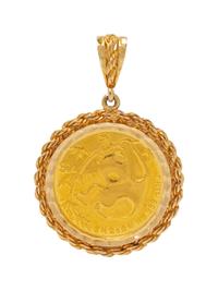 A 14 Karat Yellow Gold and 50 Yuan Coin Pendant,