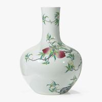 A large Chinese porcelain famille rose "Nine Peaches" vase, tianqiuping 粉彩九桃紋大天球瓶 Qianlong mark ???