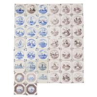Group of forty-four Dutch Delft blue and manganese tiles 18th century