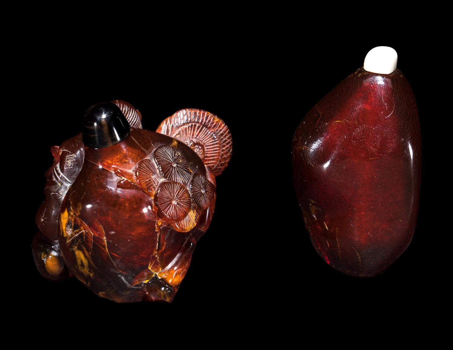 Two Chinese Amber Snuff Bottles