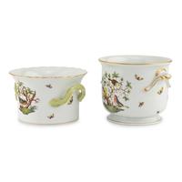 Two Herend Rothschild Bird Porcelain Cache Pots