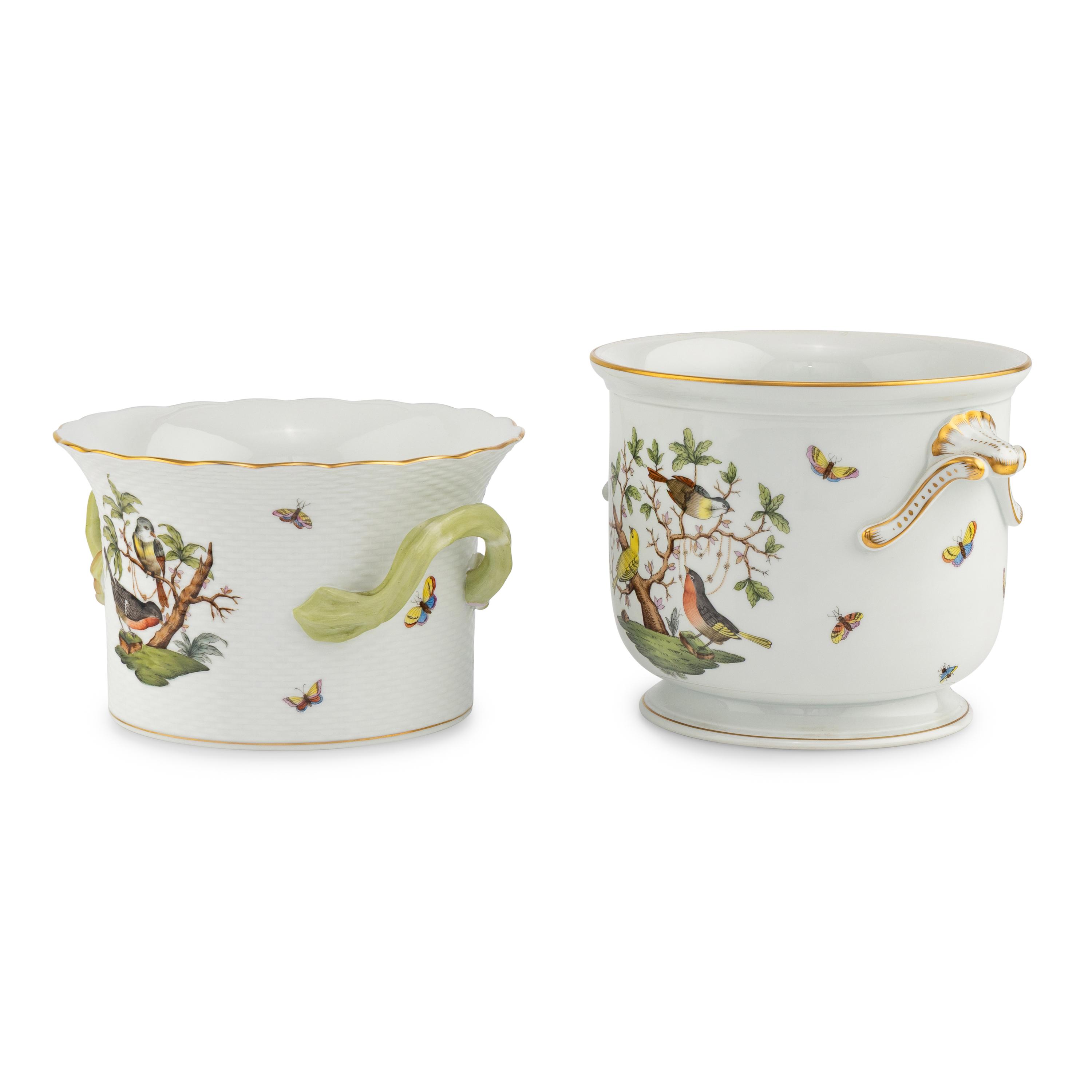 Two Herend Rothschild Bird Porcelain Cache Pots